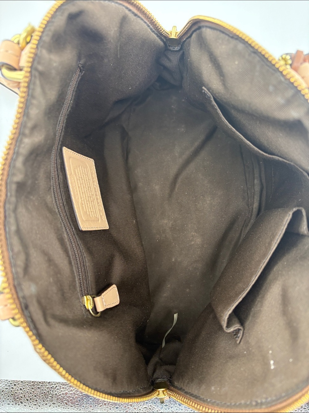 Coach Brown Perforated Signature Satchel with Tan Leather Trim - Picture 8 of 11